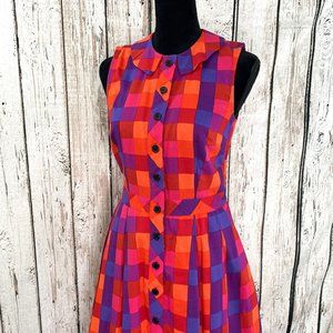 Eshakti HOT pink purple orange red Plaid Midi dress Peter Pan collar CUTE 6